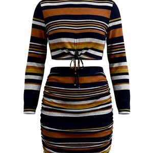Almost Famous Orange & Blue Multicolor Striped Skirt Set